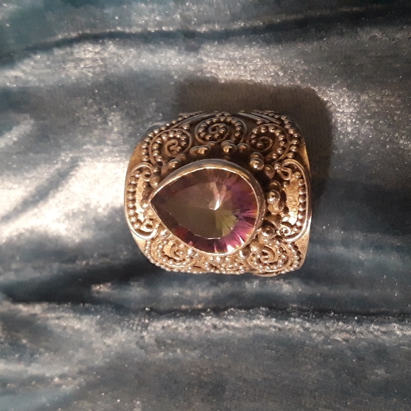 Mystic topaz Bali design Sterling silver teardrop ring sz 5.75 - Picture 9 of 12